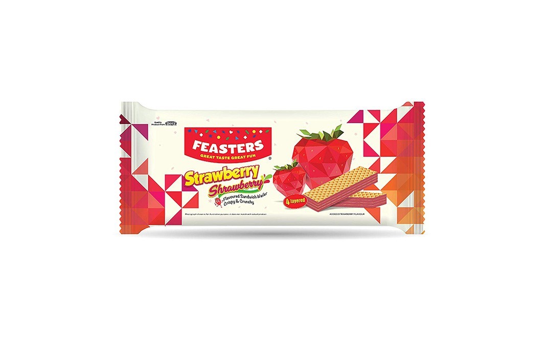 Feasters Strawberry Shrawberry Flavored Sandwich wafer Crispy & Crunchy   Pack  75 grams